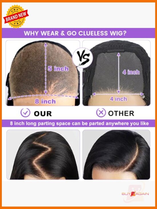 Glueless Human Hair Wig 180% Density Body Wave Pre-Cut Lace 8x5 Easy Wear for main image 4